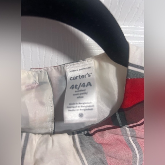 Girls Carter's 4T Red/White/Green Plaid Dress W/Ribbon Tie - Picture 2 of 3